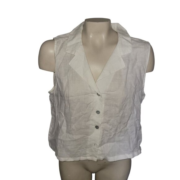 Rachel Zoe White‎ Linen Button-Up Sleeveless Blouse Size M beach coastal NEW - Picture 1 of 6